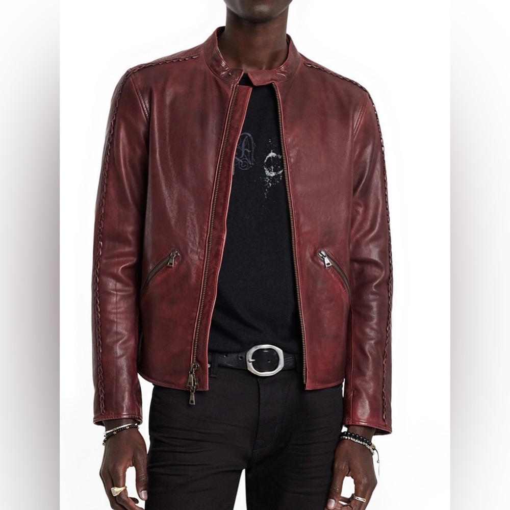 NWT John Varvatos Reynolds Racer Leather Jacket Size EU 50 USA 40